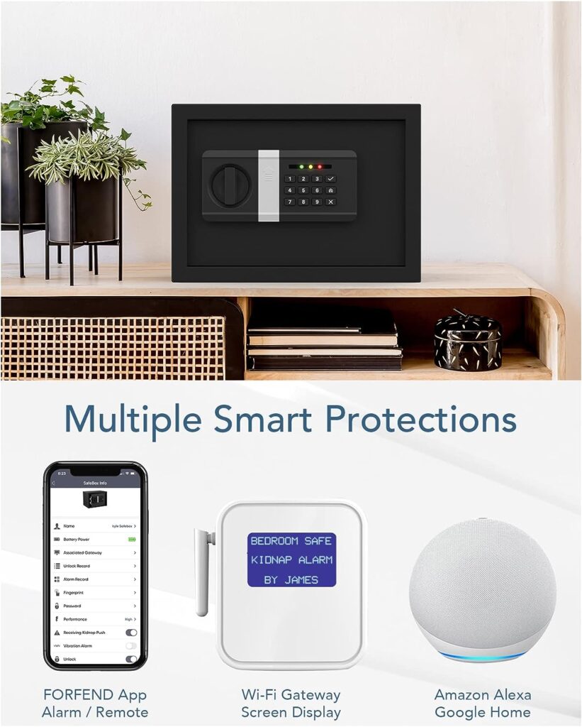 FORFEND Fingerprint Smart Home Safe | App Control/Alert WiFi Safe Box | Kidnap Alarm, Tamper Alarm, False Attempt Alarm | Alexa/Google Home | Floor/Wall Bolted Lock Box Security Money Safe Biometric