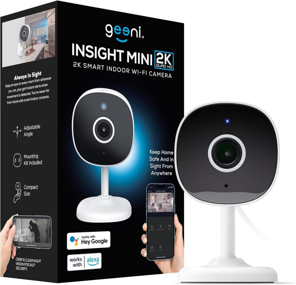 Geeni Insight Smart Security Camera for Home - 2K Quad HD, Wi-Fi, Motion Detection, Night Vision, Two-Way Audio - Baby Monitor, Cloud  SD Card Storage, Compatible with Alexa  Google Home