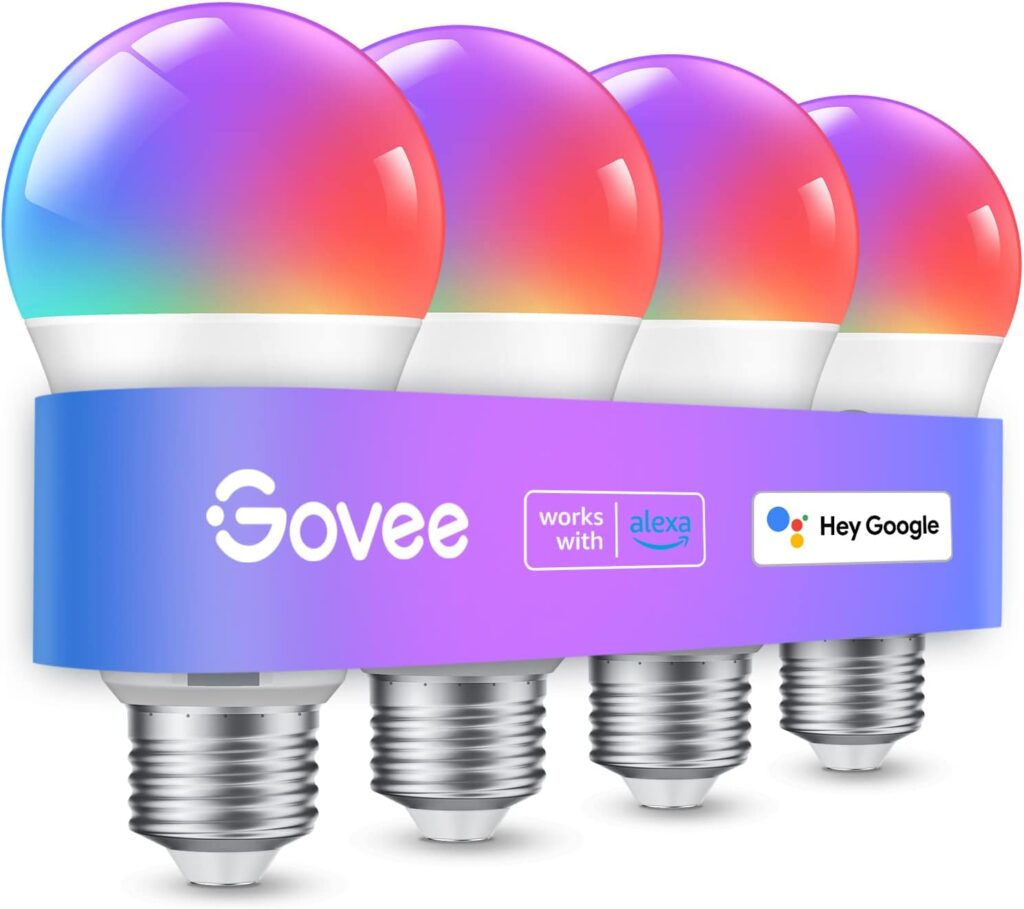 Govee Smart Light Bulbs, WiFi Bluetooth Color Changing Light Bulbs, Music Sync, 54 Dynamic Scenes, 16 Million DIY Color RGB Light Bulbs, Work with Alexa, Google Assistant  Govee Home App, 4 Pack