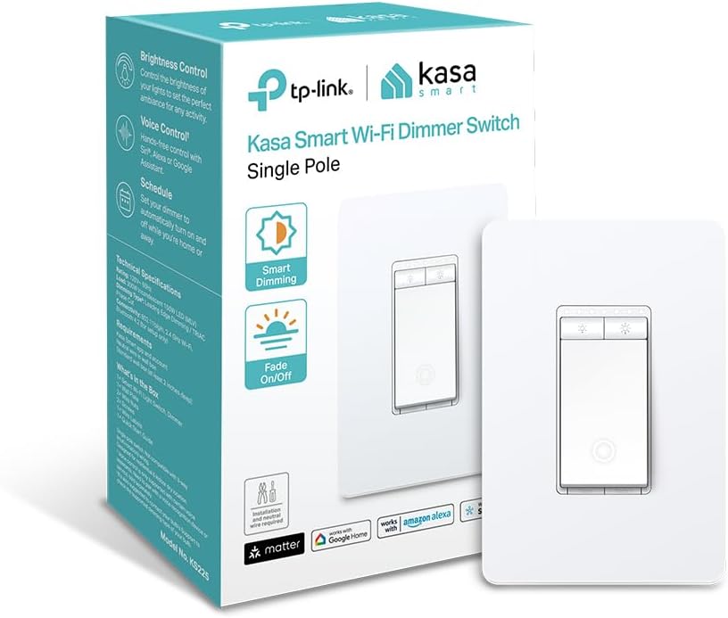 Kasa Matter Smart Dimmer Switch: Voice Control w/Siri, Alexa  Google Assistant | UL Certified | Timer  Schedule | Easy Guided Install | Neutral Wire Required | Single Pole | 2.4GHz Wi-Fi | KS225