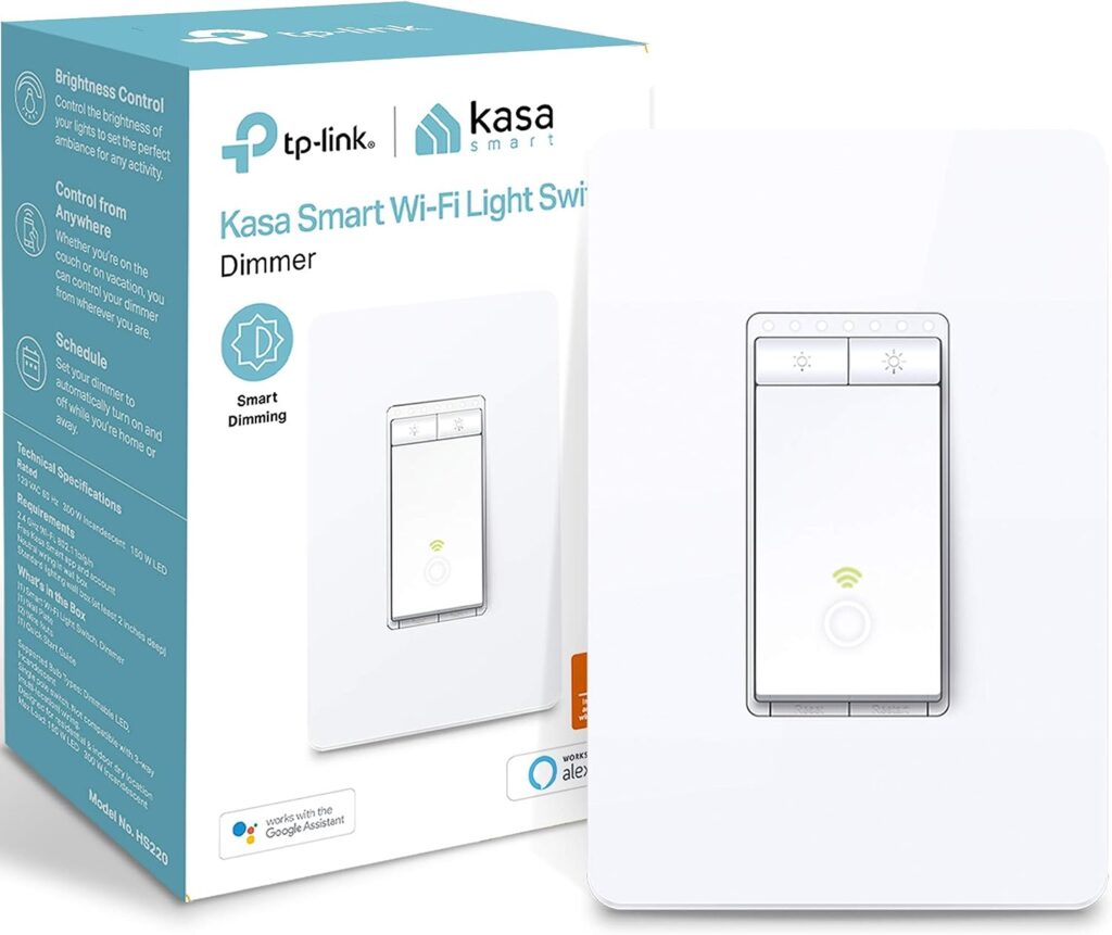 Kasa Smart Dimmer Switch HS220, Single Pole, Needs Neutral Wire, 2.4GHz Wi-Fi Light Switch Works with Alexa and Google Home, UL Certified, No Hub Required,white