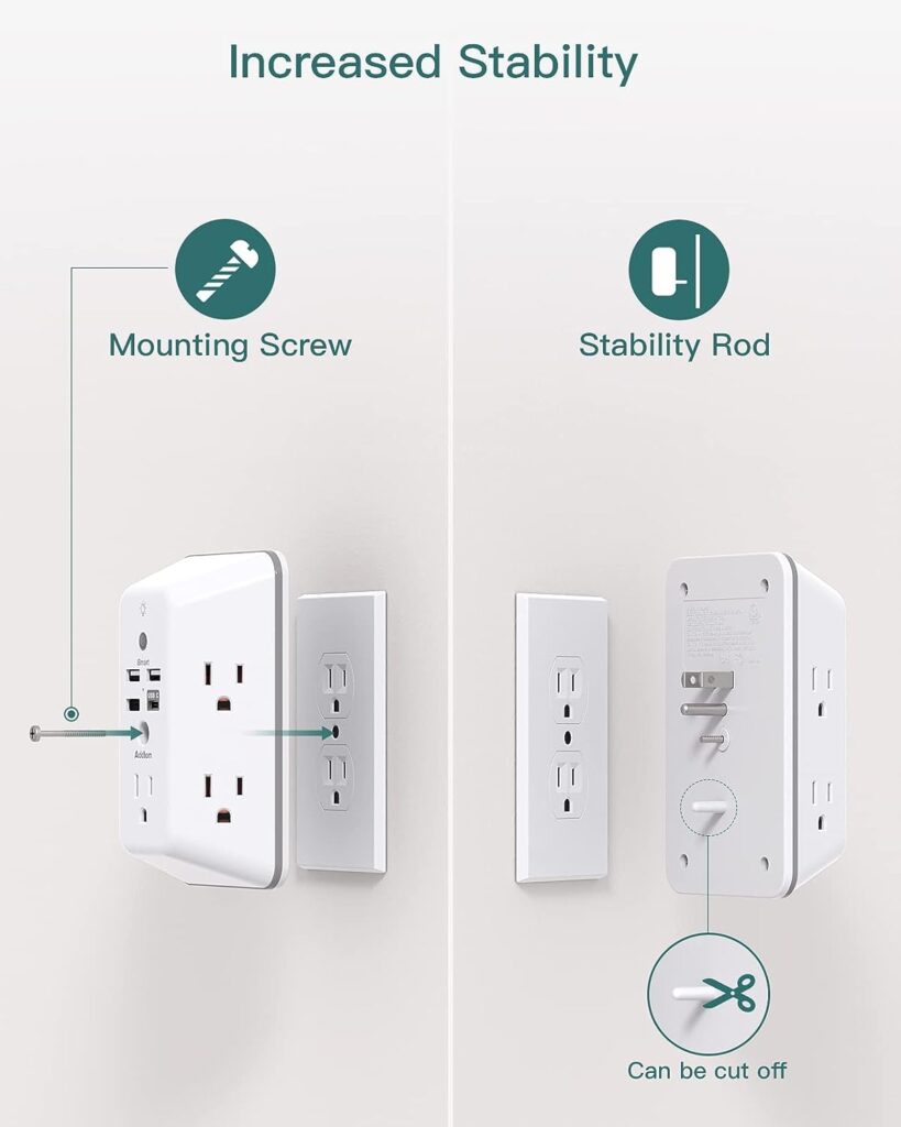 Surge Protector, Multi Plug Outlet Extender with Night Light for Home, Office, School, Addtam 5-Outlet Splitter and 4 USB Ports(1 USB C), Wall Charger Power Strip, ETL Listed