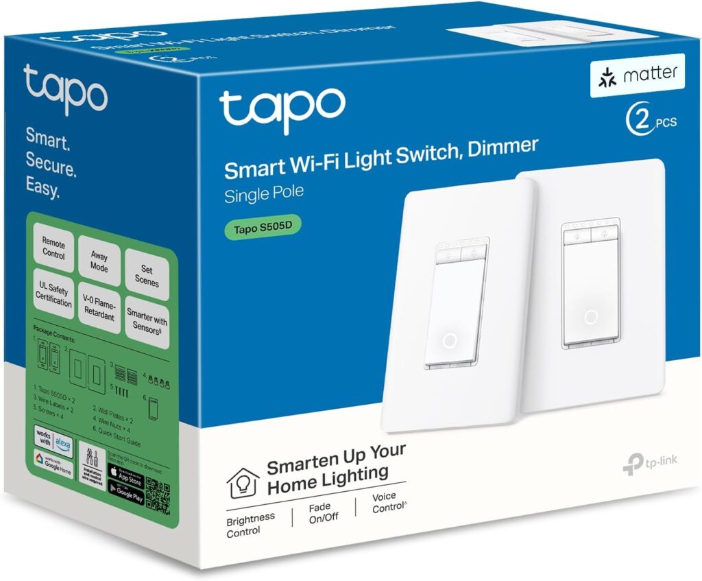 TP-Link Matter Smart Dimmer Switch: Voice Control w/Siri, Alexa  Google Assistant | UL Certified | Timer  Schedule | Easy Guided Install | Neutral Wire Required | Single Pole | Tapo S505D(2-Pack)